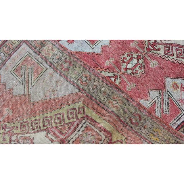 Vintage Turkish Oushak Gallery Runner With Geometric Design in Red, Olive Green For Sale In Atlanta - Image 6 of 7