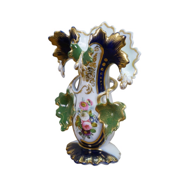 Victorian Pair Antique Old Paris Hand Painted Cobalt Blue Gilt Gold Floral Porcelain Vases For Sale - Image 3 of 18