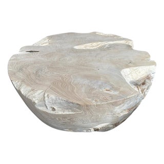 Andrianna Shamaris Organic Drum Shape Teak Wood Coffee Table For Sale