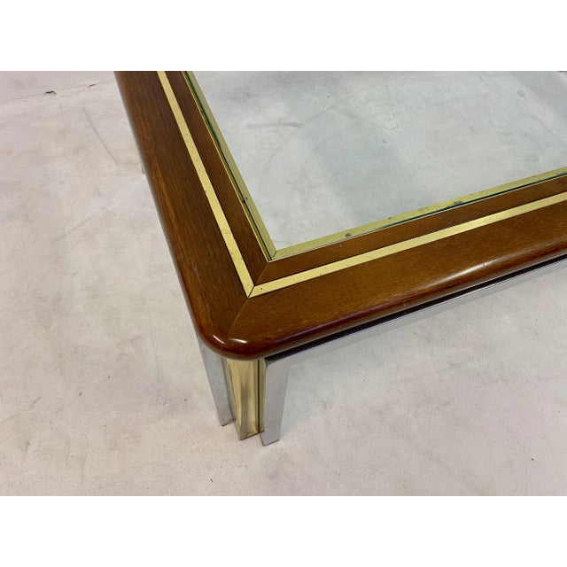 Wood Italian Wood, Brass, and Chrome Coffee Table, 1970s For Sale - Image 7 of 9