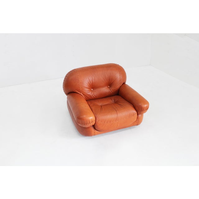 Animal Skin Vintage Italian Sapporo Armchair in Cognac Leather from Mobil Girgi, 1970s For Sale - Image 7 of 9