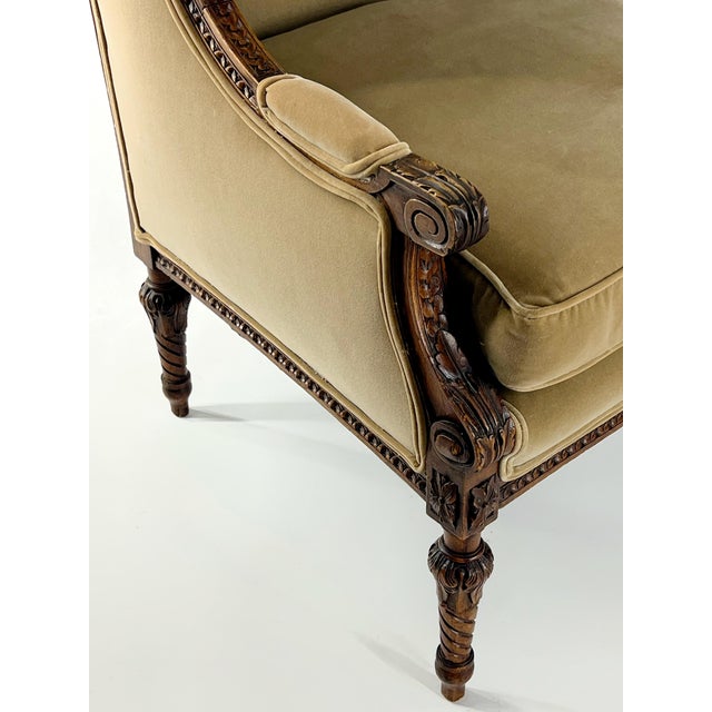 Camel Vintage French Louis XVI-Style Bergère Armchair in Camel Velvet For Sale - Image 8 of 12