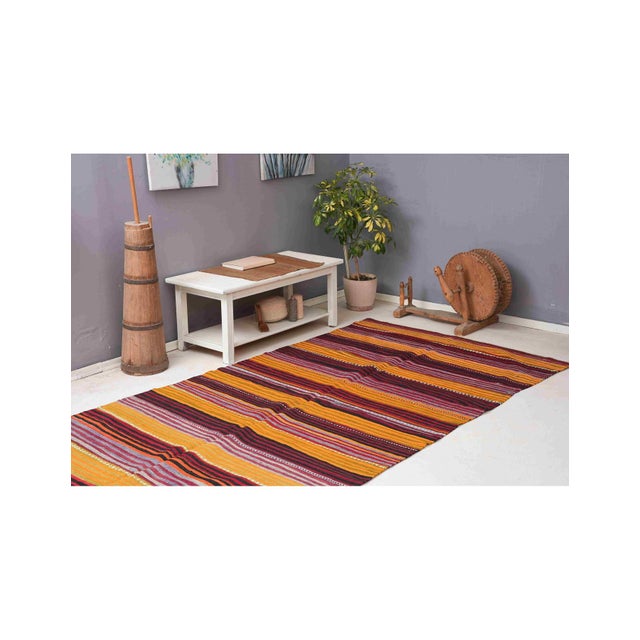 1960s Striped Turkish Vintage Kilim Rug - 5`5" X 10`0" For Sale - Image 5 of 6