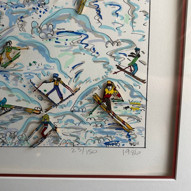 Vintage James Rizzi “Ski Weekend” 3d Layered Serigraph Art Signed & Numbered 23/150 For Sale - Image 4 of 12