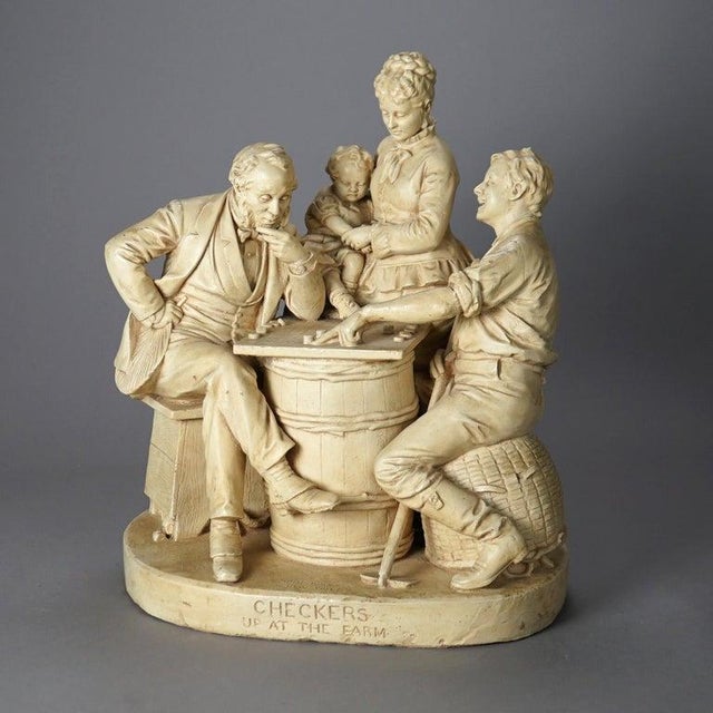 An antique John Rogers Sculptural Group "Checkers", 19th century Measures - 20.5"h x 17.75"w x 13"d
