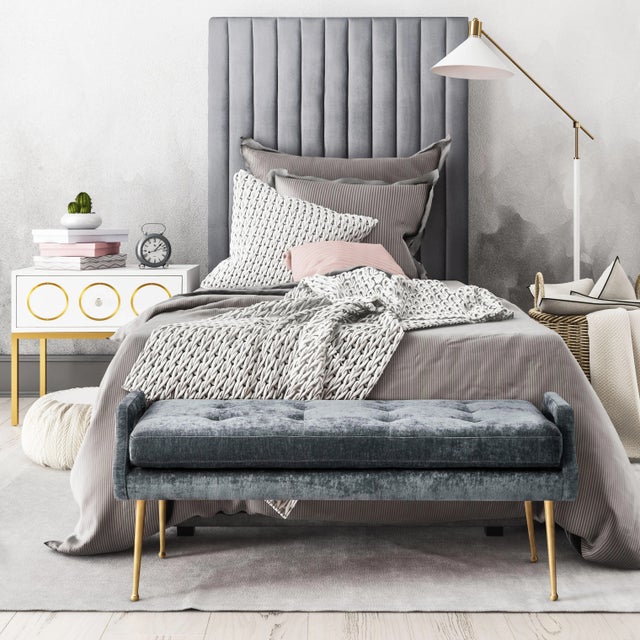 Gray Arabelle Grey Velvet Twin Bed For Sale - Image 8 of 11
