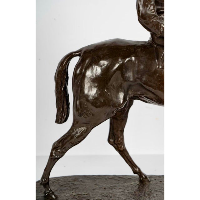 Mid 19th Century Mid 19th Century Pierre-Jules Mêne Style Equestrian Bronze Sculpture of Rider on Horse With Rouge Marble Base For Sale - Image 5 of 10