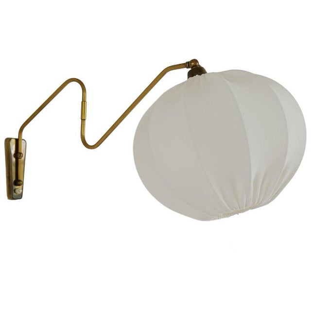 Mid-Century Wall Light in Brass and Cotton Shade, Sweden, 1960 For Sale - Image 12 of 12