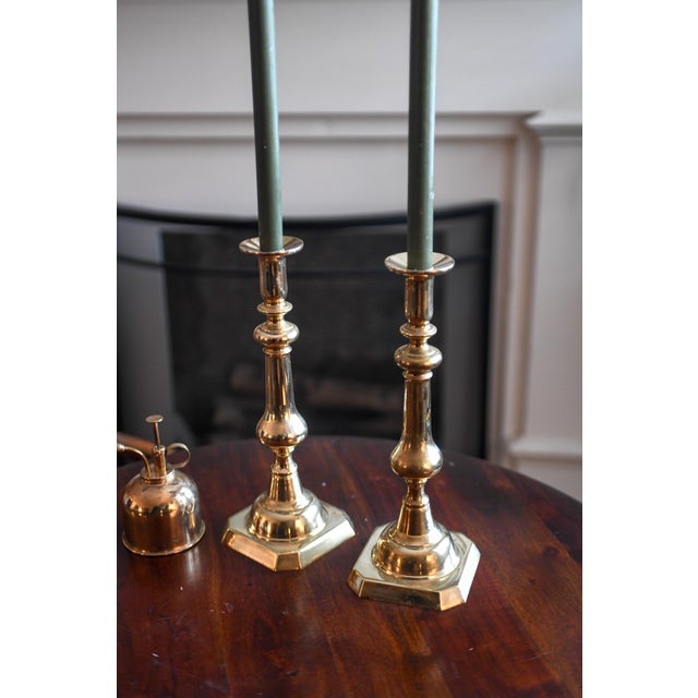 Late 19th Century Pair of Victorian English Brass Neoclassical Baluster Candlesticks 12.5" For Sale - Image 10 of 14