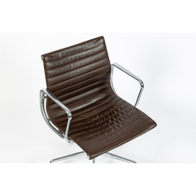 Eames Herman Miller Aluminum Group Thin Pad Brown Leather Office Chair, 2008 For Sale - Image 10 of 18