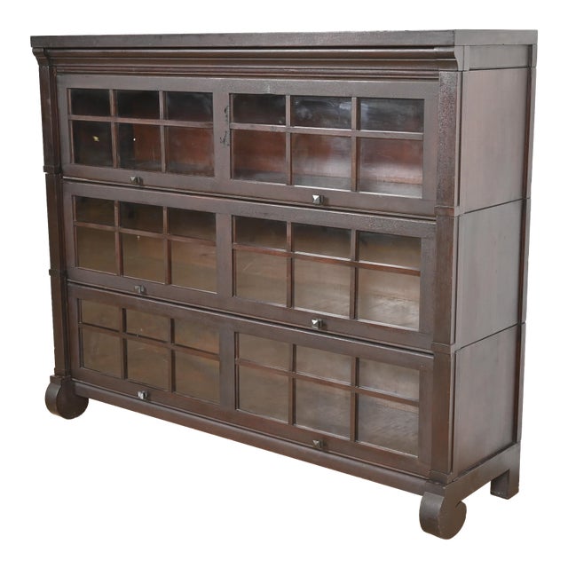 Antique Mission Arts & Crafts Mahogany Three-Stack Barrister Bookcase by Gunn, Circa 1920s For Sale