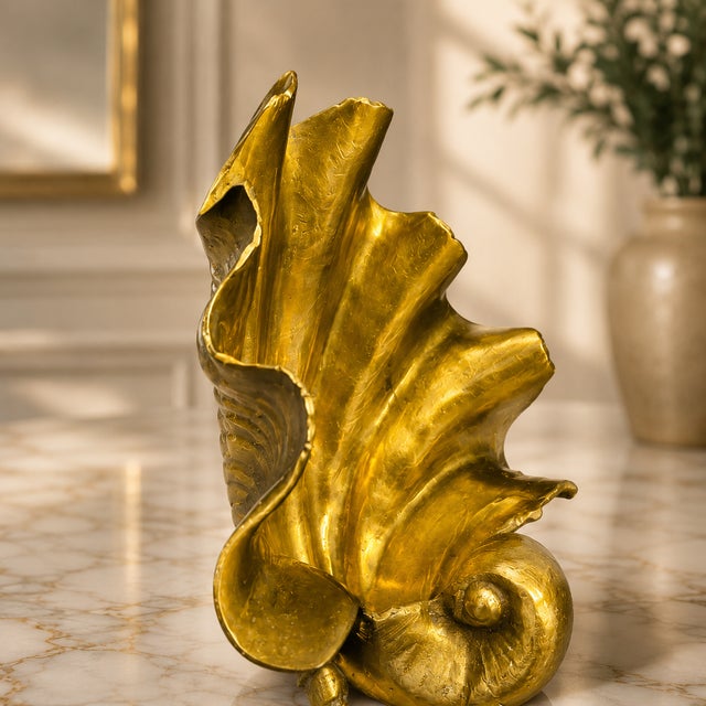 Hollywood Regency Vintage Gilt Brass Nautilus Shell Catchall Bowl | Hollywood Regency Coastal Decor For Sale - Image 3 of 5