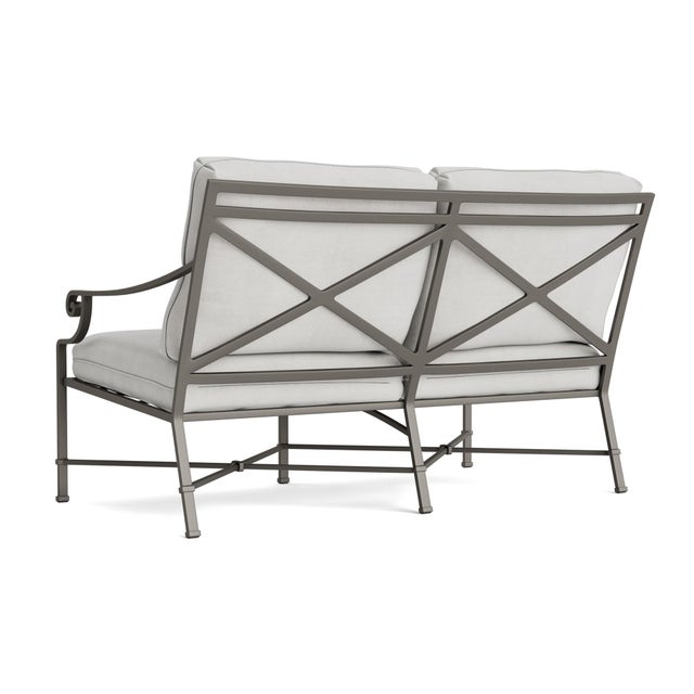 Not Yet Made - Made To Order Brown Jordan Venetian Right Arm Loveseat, Mica frame with Fusion Dove fabric For Sale - Image 5 of 11