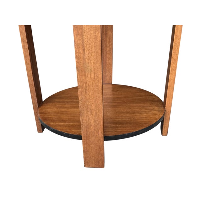 1930s French Art Deco Walnut Side Table With Sculptural Architectural Base- Fully Restored, Open Shelf For Sale - Image 11 of 15