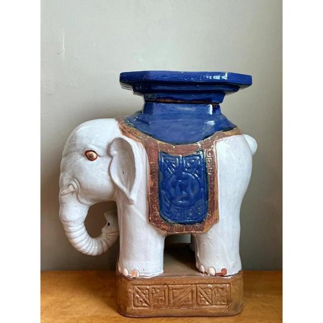 Vintage Glazed Ceramic Elephant Low Stool For Sale - Image 10 of 12