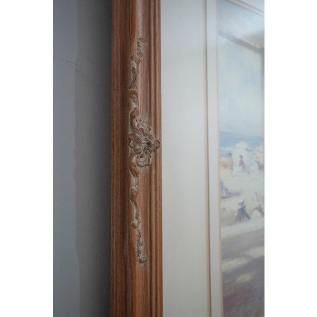 French Framed French Print Figures on a Veranda by Beach For Sale - Image 3 of 11
