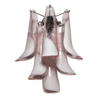 Vintage Italian Murano Wall Lights with Pink Lattimo Glass Petals in the manner of Mazzega, 1990, Set of 2 For Sale