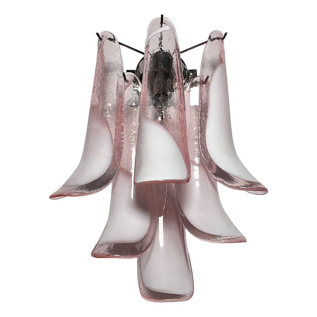 Vintage Italian Murano Wall Lights with Pink Lattimo Glass Petals in the manner of Mazzega, 1990, Set of 2 For Sale