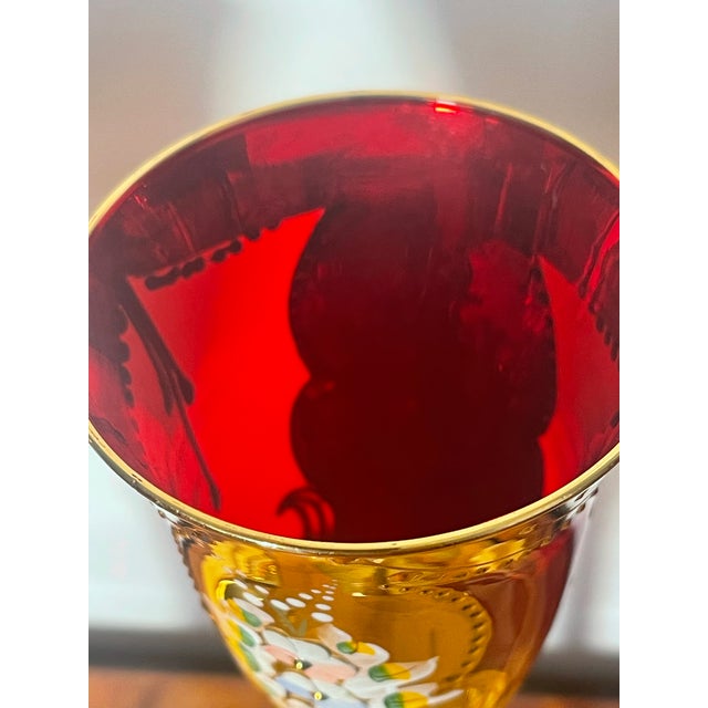 Glass 1970s Vietri Regalia Gold Enamel Ruby Champagne Glasses - Set of 4 For Sale - Image 7 of 8