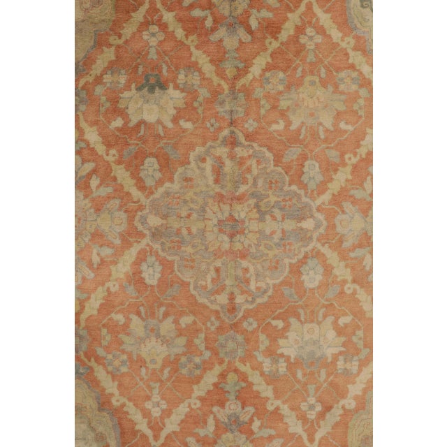 Antique Indian Floral Medallion Wool Rug in Coral & Ivory, by Rug & Kilim, 1920-1929 For Sale In New York - Image 6 of 11