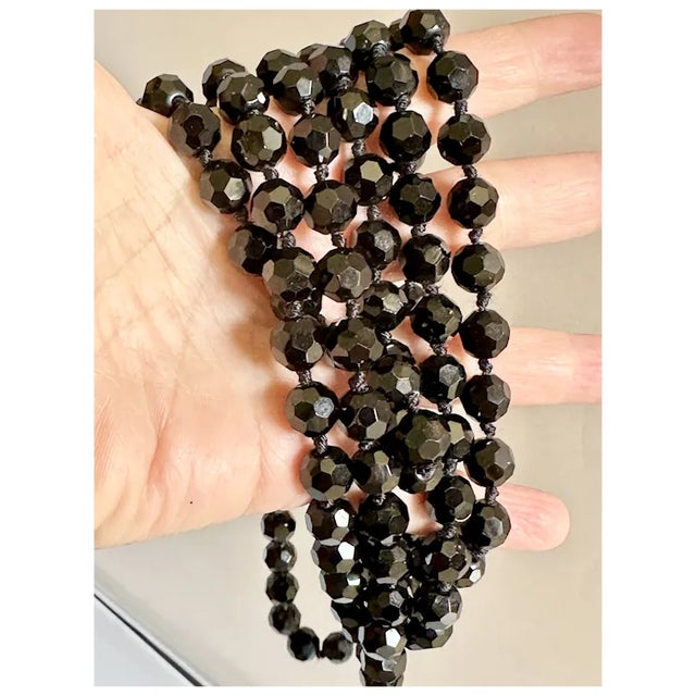 Gemstone 1920s 72" French Jet Bead Flapper Necklace For Sale - Image 7 of 9