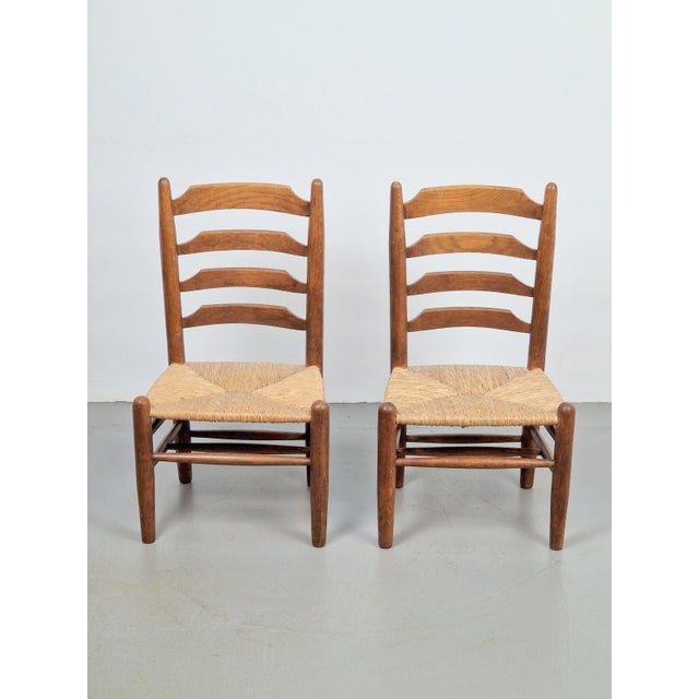 Set of Brutalist Wood and Wicker Chairs in the style of Charlotte Perriand, 1960s, Set of 2 For Sale - Image 9 of 16