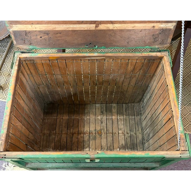 Wood Primitive Folk Art Green Painted Trunk or Hinged Storage Trunk, Chest For Sale - Image 7 of 8