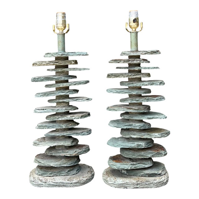 Vintage Stacked Stone Table Lamps - Pair For Sale
