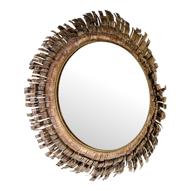 Curtis Jere Mid Century Brutalist Copper and Brass Eyelash Mirror For Sale