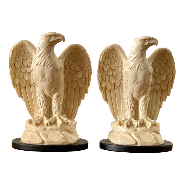 Vintage Alabaster American Eagles - A Pair by Italian Sculptor A. Giannelli For Sale