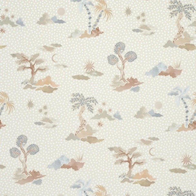 Schumacher x Happy Menocal Valetta Wallpaper In Moonstone For Sale
