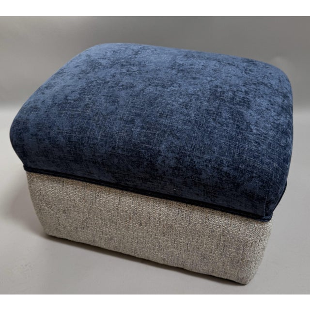 20th Century French "Ottoman". Recently reupholstered with "Cripton" Blue fabrics. Unusual shape and is extremely...