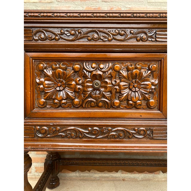 Spanish Carved Wood Sideboard With Floral Decoration, Mid-20th Century For Sale - Image 17 of 18
