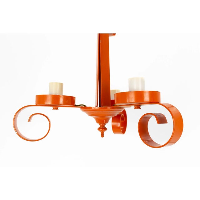 Richard Essig Mid Century Orange Pop Art 3 Light Chandelier For Sale In Chicago - Image 6 of 9
