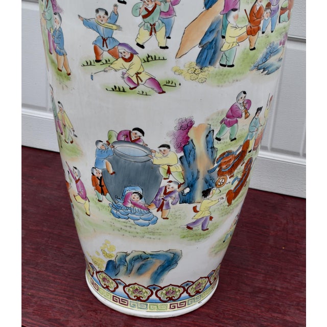 Vtg. Large Size Chinese Floor Vase W/Painted Children Playing "100 Children" For Sale - Image 15 of 17