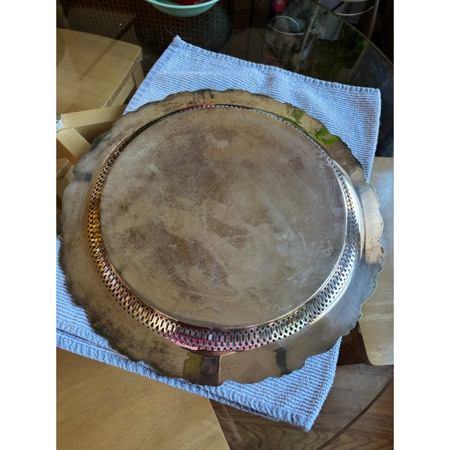1960s Ornate Vintage 15” Round Oneida Silver-Plated Gallery Tray - Made in Usa For Sale - Image 5 of 7