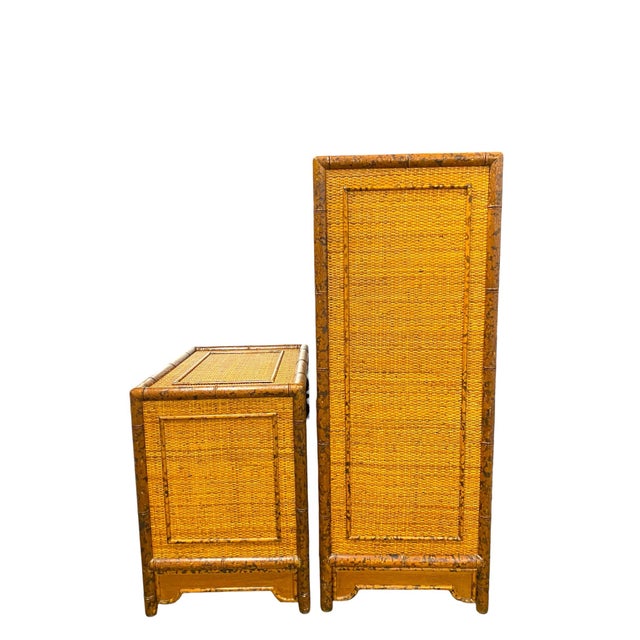 British Colonial Tortoiseshell Bamboo Chest & Nightstand, China Export, C. 1970s For Sale - Image 4 of 10