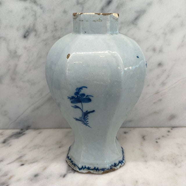 18th Century Antique Dutch Delft Blue and White Faience Vase For Sale - Image 5 of 16