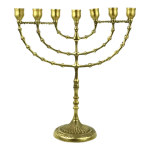 Mid 20th Century Tall Solid Brass 7 Branches Candlestick Menorah Candle Holder