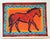 Portrait of a Horse in vivid South West colors, orange, red, yellow, turquoise, navy blue with multiple Native American...
