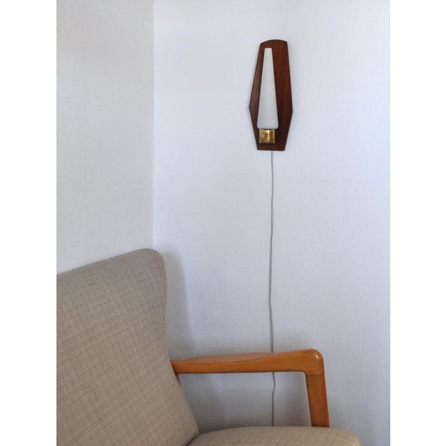 Scandinavian Modern Wall Light in Teak, Brass and Opaline Glass, 1960s For Sale - Image 14 of 16