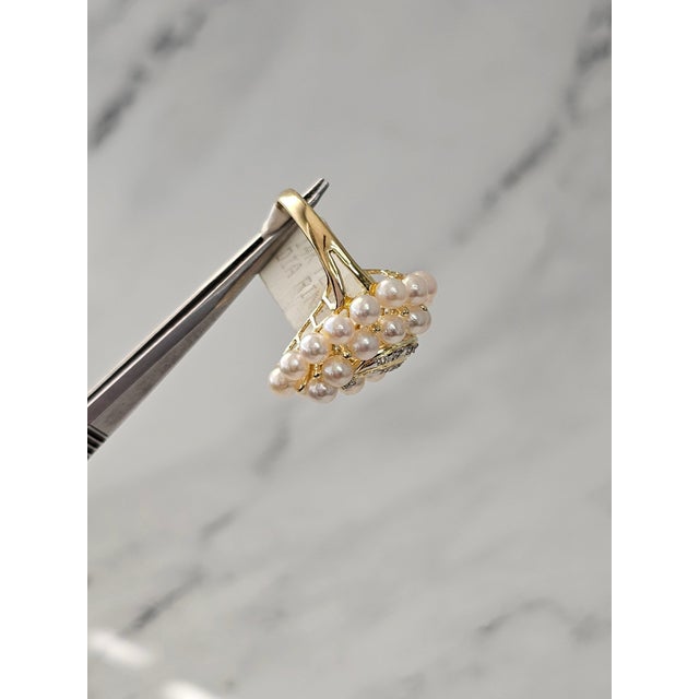 Large Pearl Cluster Ring with Diamond Accents 14k Yellow Gold, Size 4.5 For Sale In Los Angeles - Image 6 of 6