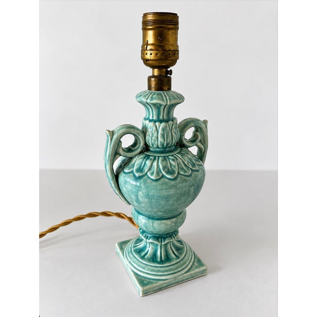1930s Japanese Dimiuitive Celadon Glaze Japanese Urn Shaped Lamp For Sale - Image 4 of 14