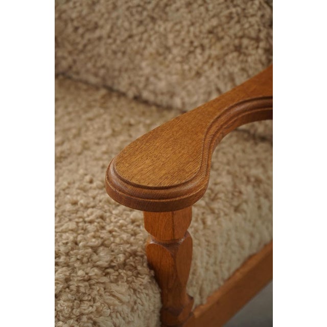 Wood Danish Modern Lounge Chair in Oak and Lambswool by Henning Kjærnulf, 1960s For Sale - Image 7 of 15