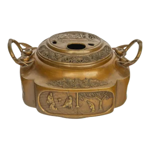 Antique Japanese Meiji Bronze Censer Insence Koro Hand Warmer Brazier 1890