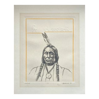 Tom Greenwood "Red Cloud" Limited Edition Embossed Lithograph W/ Watercolor c.1989 For Sale