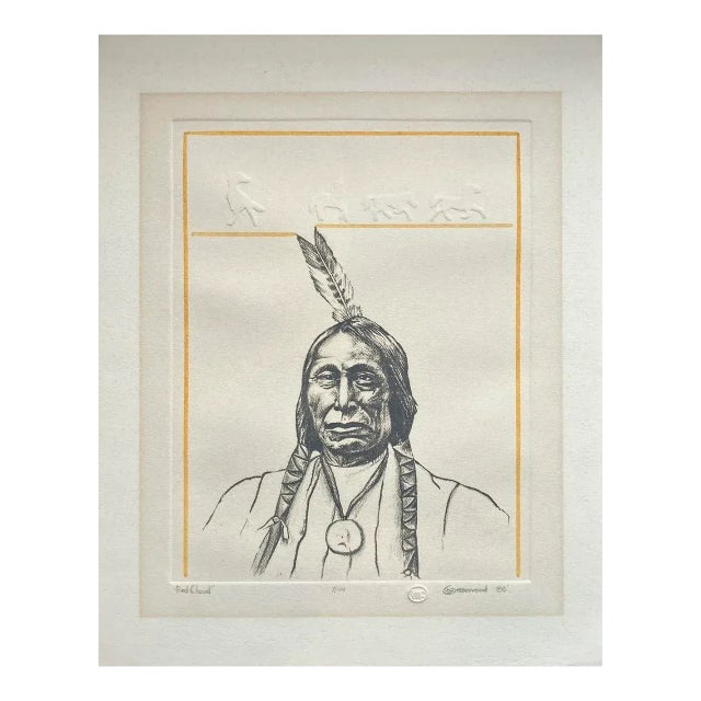 Tom Greenwood "Red Cloud" Limited Edition Embossed Lithograph W/ Watercolor c.1989 For Sale