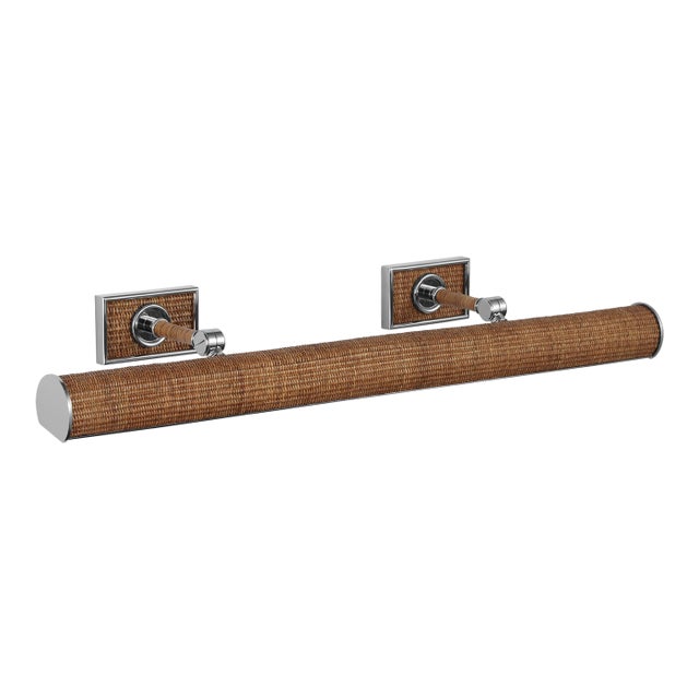 Chapman & Myers for Visual Comfort Signature Halwell 30" Picture Light in Polished Nickel and Natural Woven Rattan For Sale