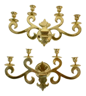 Vintage Mid-Century Four-Arm Brass Candle Sconces - a Pair