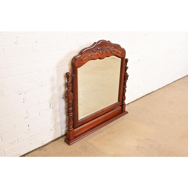 Thomasville Thomasville French Provincial Carved Cherry Wood Dresser Top Vanity Swing Mirror For Sale - Image 4 of 14